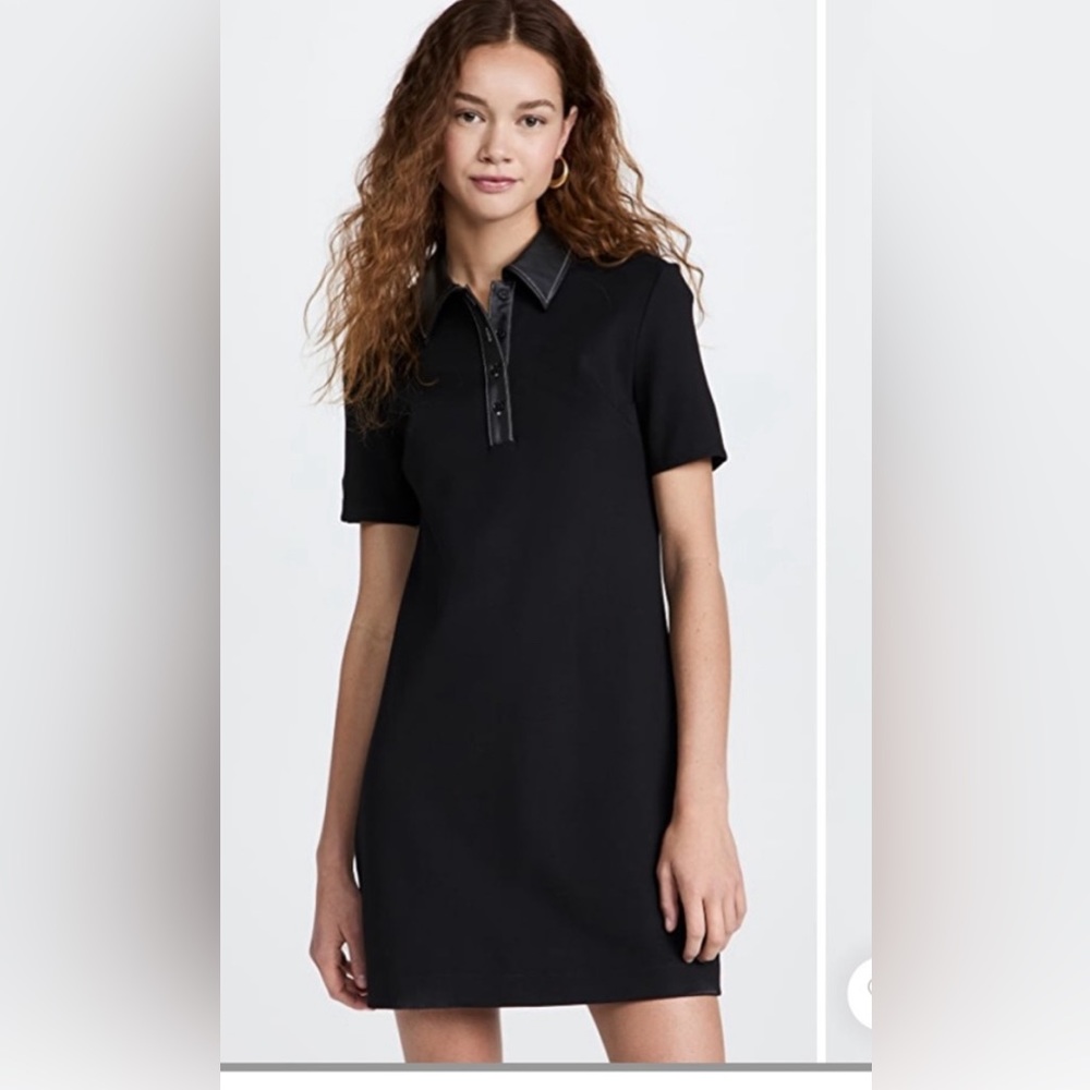 STAUD Black Polo-Style Short Sleeve Midi Dress